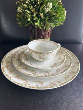 Haviland Limoges France Place Set Pink Roses,Green Garland&Gold Trim #346 1903yr